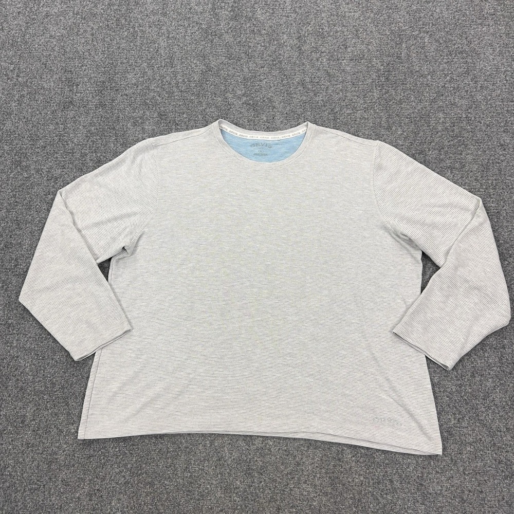 Orvis Shirt Mens XL Gray‎ Stripe Long Sleeve Tagless Crewneck Tee Relaxed Casual